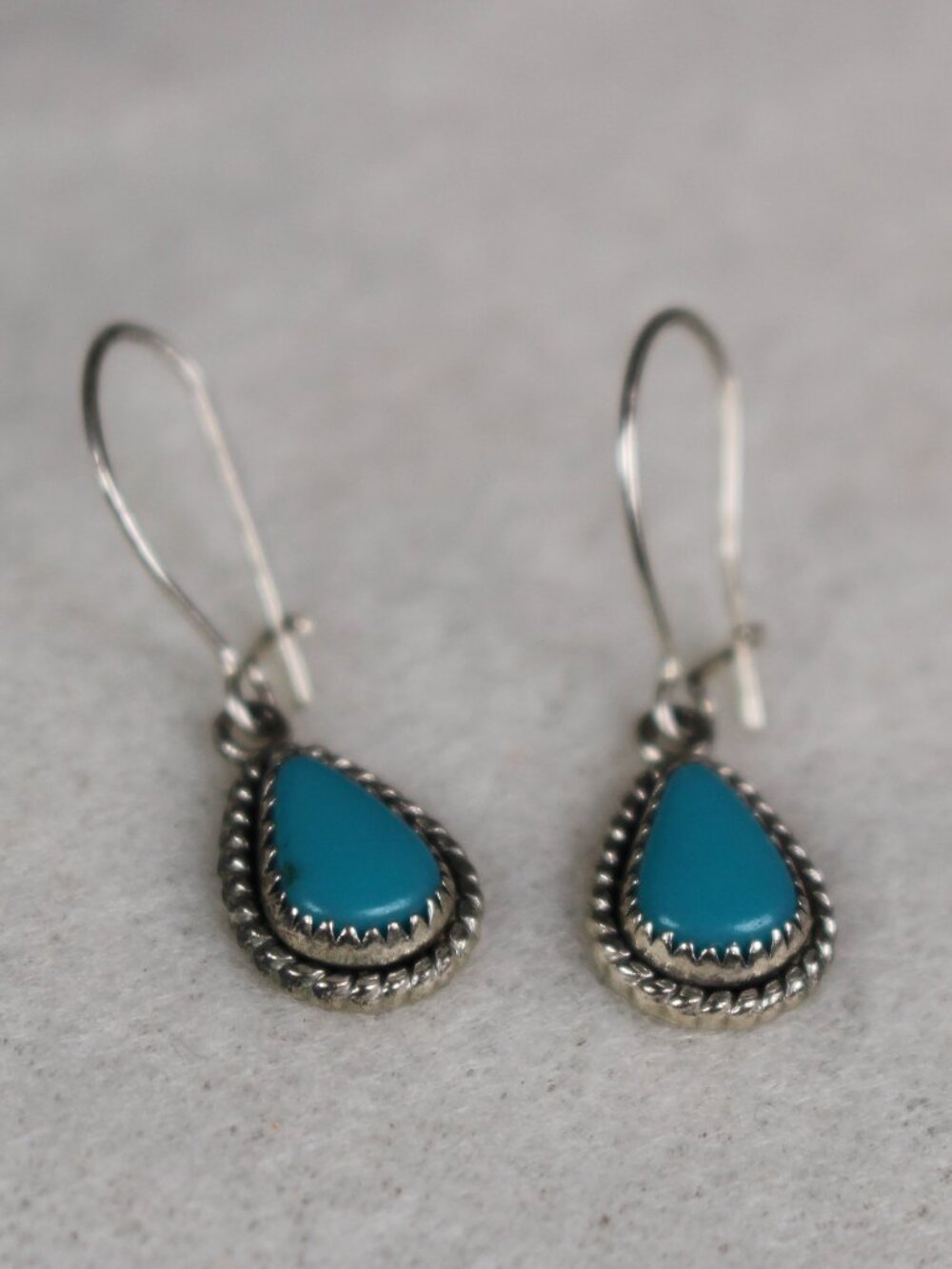 Sterling silver stamped turquoise teardrop dangle drop earrings
